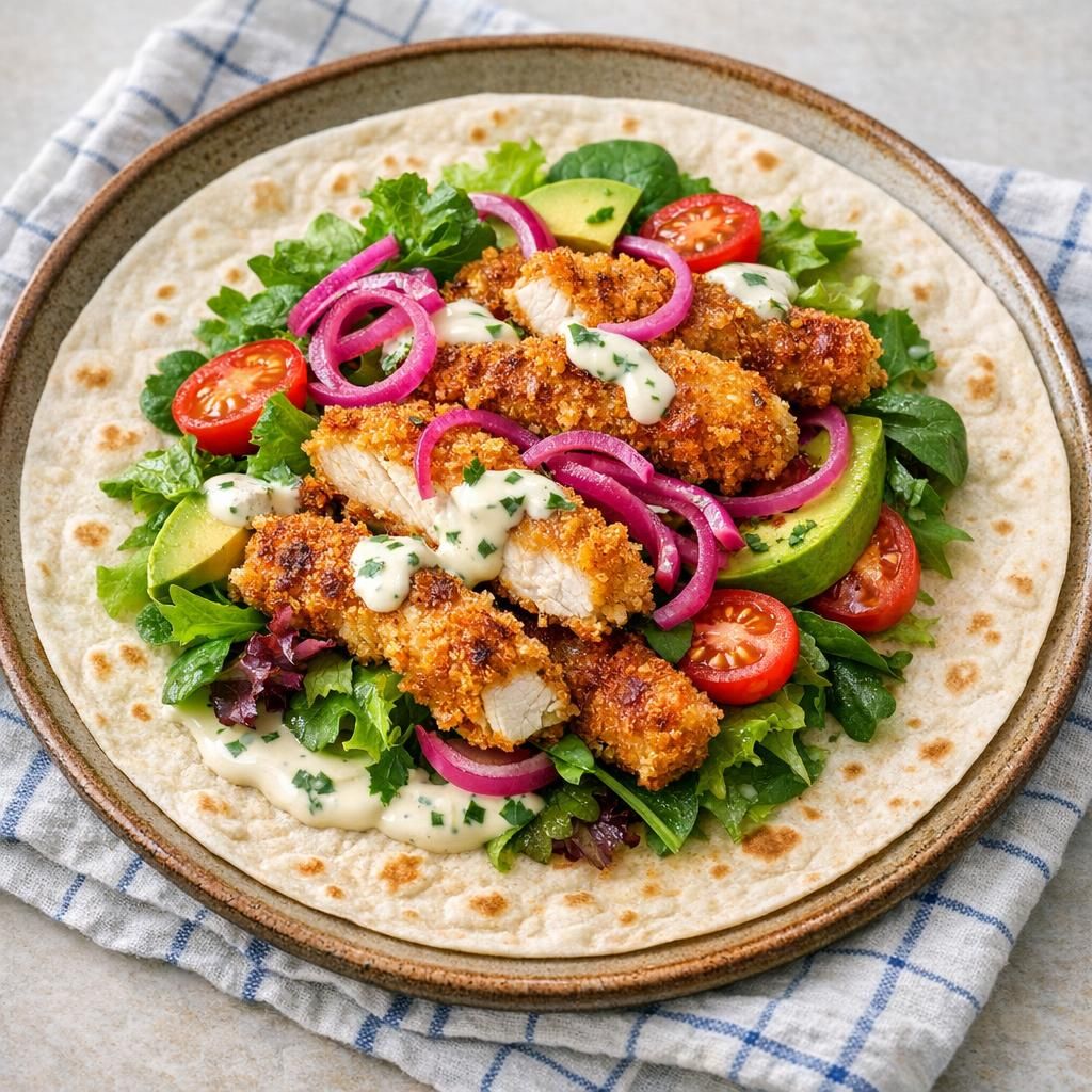 Tortillawraps med sprød paneret kylling