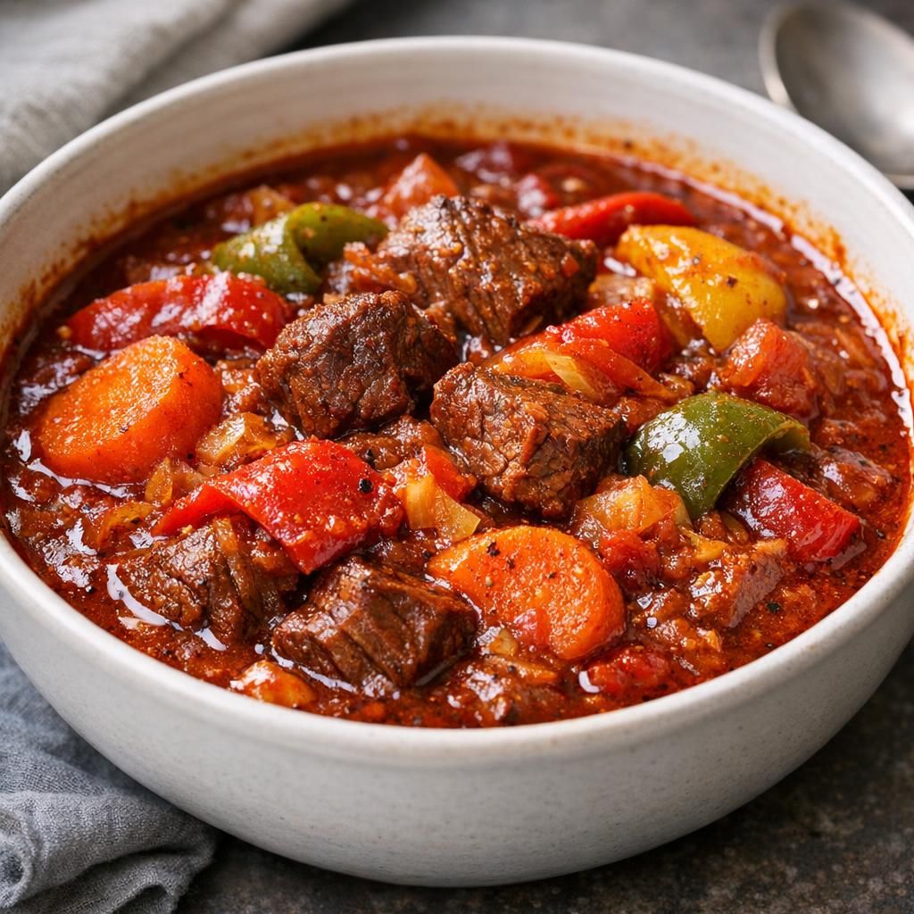 Ungarsk gullasch med kartoffelmos eller ris