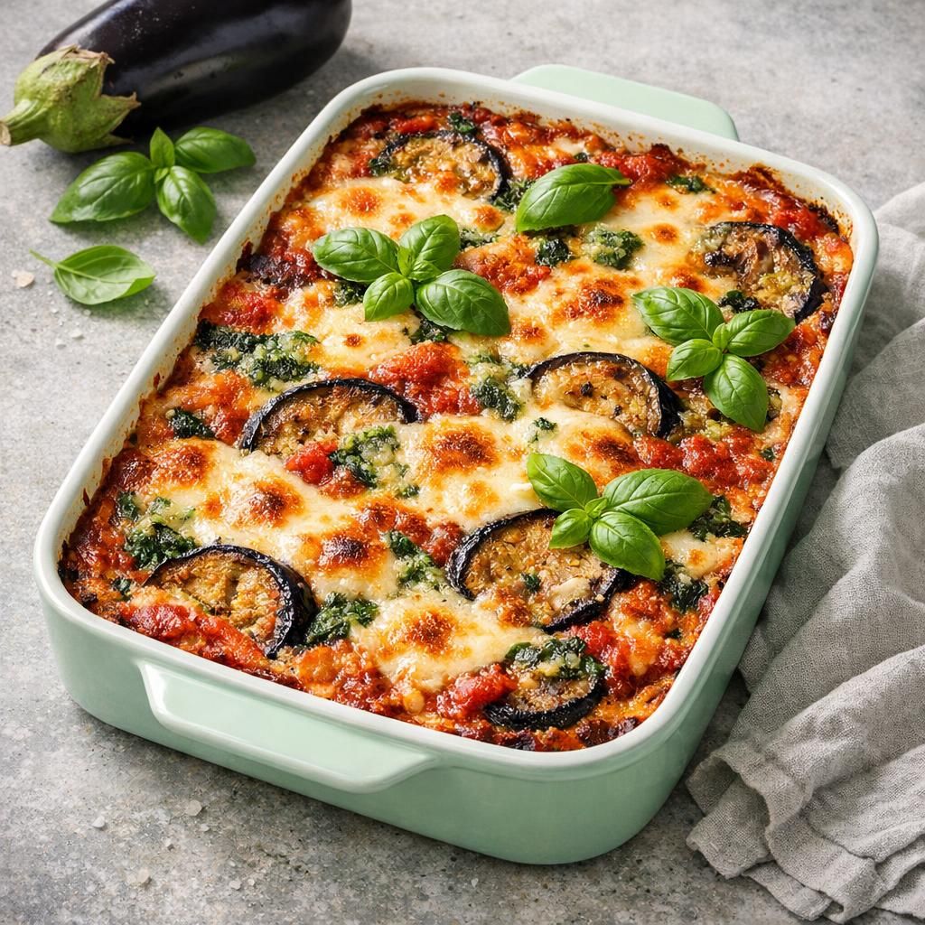 Vegetarlasagne med aubergine, spinat og mascarpone