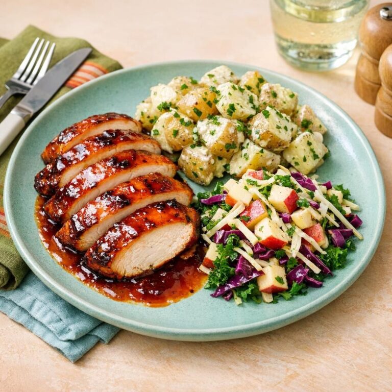 { "alt_text": "BBQ-glaseret kyllingebryst i skiver med sauce, cremede persillekartofler og sprød kålsalat med æbletern på lys tallerken", "file_name": "bbq-kylling-med-persillekartofler-og-sprod-aeblesalat-4278" }