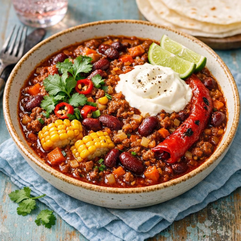 Chili con carne med bønner og ris