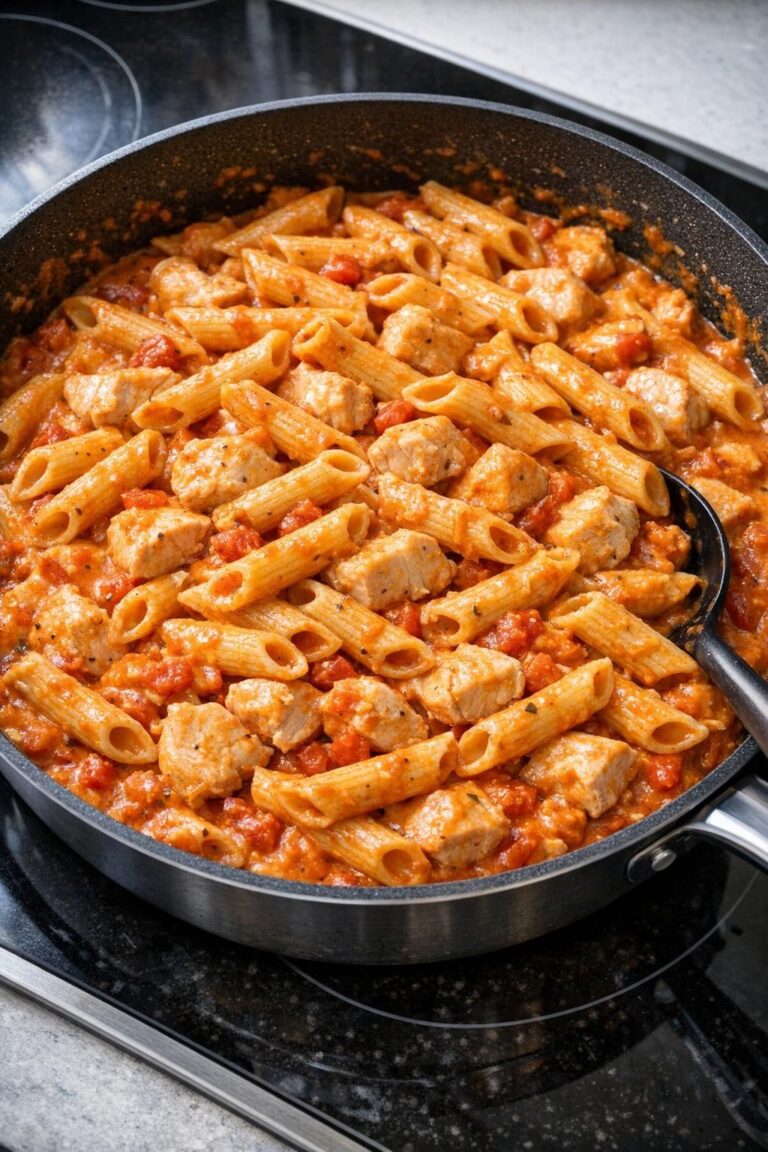 { "alt_text": "Cremet pasta med kylling og bacon i tomatflødesauce, serveret i en lav hvid skål", "file_name": "cremet-pasta-med-kylling-bacon-og-tomatsauce-5382" }