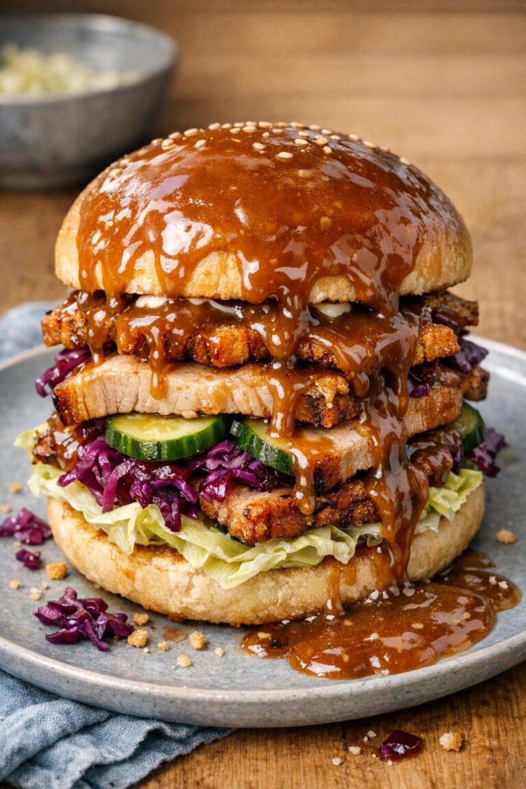 { "alt_text": "Nærbillede af flæskestegsburger i sesambolle med sprød svær, rødkål, agurk, iceberg og lidt mayo, hvor brun sovs løber ud på tallerkenen", "file_name": "flaeskestegsburger-med-brun-sovs-5382" }