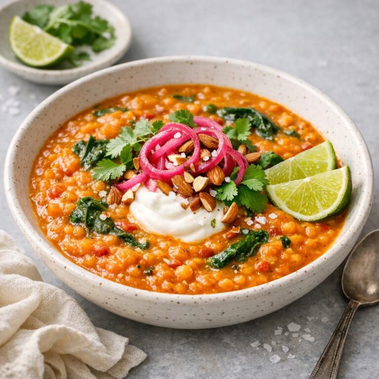 { "alt_text": "Dyb keramikskål med cremet græskardahl med kokosmælk og rød karry, toppet med spinat, syltede rødløg, koriander og lime; naan i baggrunden", "file_name": "graeskardahl-med-kokosmaelk-og-rod-karry-2749" }