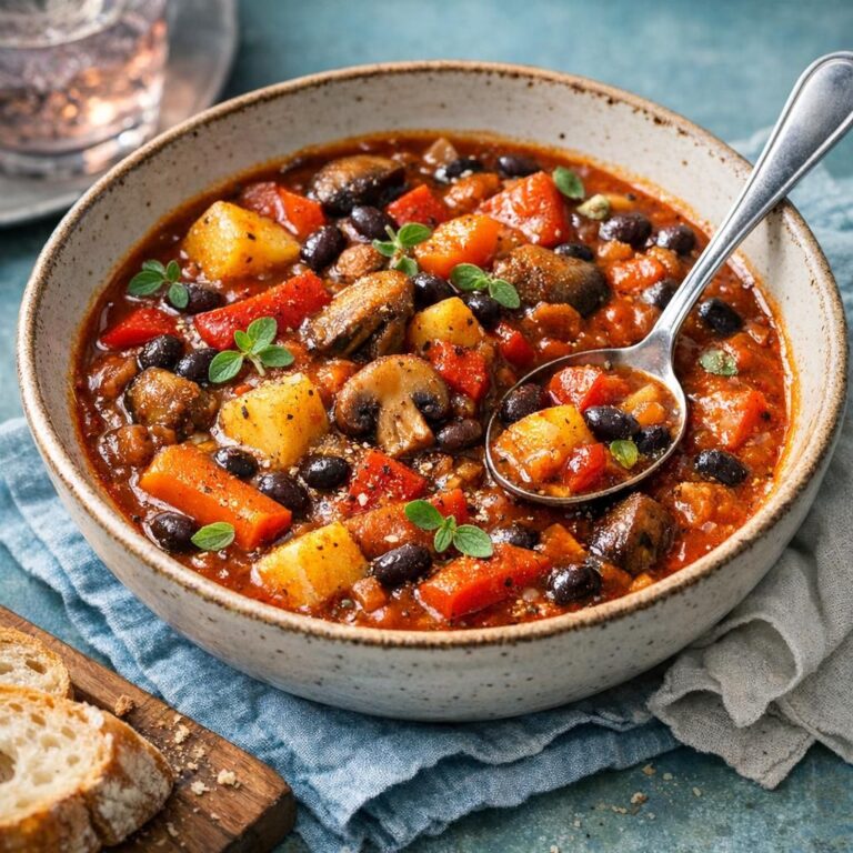 { "alt_text": "Rustik skål med grøntsagsgullash med svampe og sorte bønner i blank rød tomatsauce, set skråt ovenfra", "file_name": "grontsagsgullash-med-svampe-og-bonner-4827" }