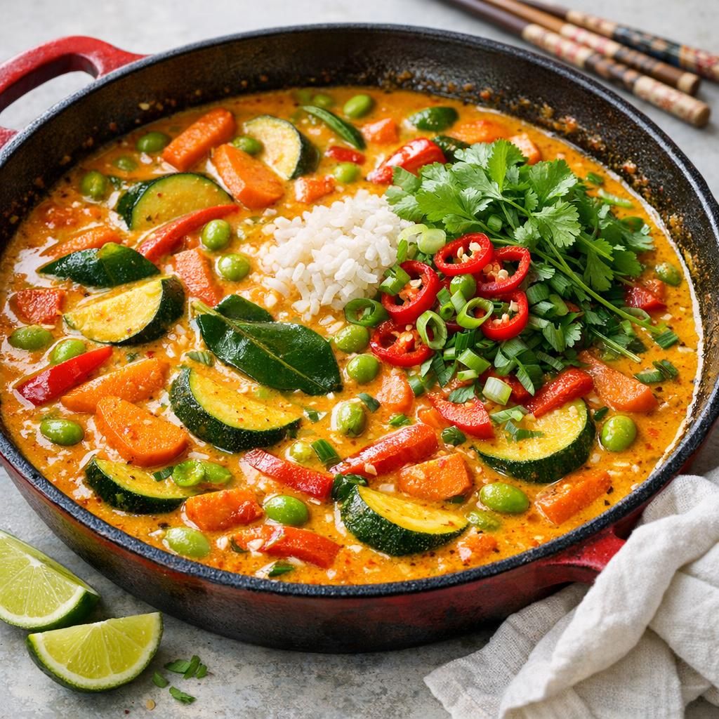 Grøntsagswok med kokosmælk og rød karry