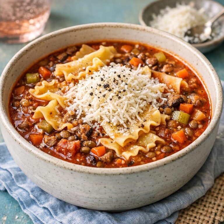 { "alt_text": "Hurtig lasagnesuppe med linser og grøntsager i dyb skål med lasagneplader, tomatrød suppe og revet parmesan", "file_name": "hurtig-lasagnesuppe-med-linser-og-grontsager-4827" }