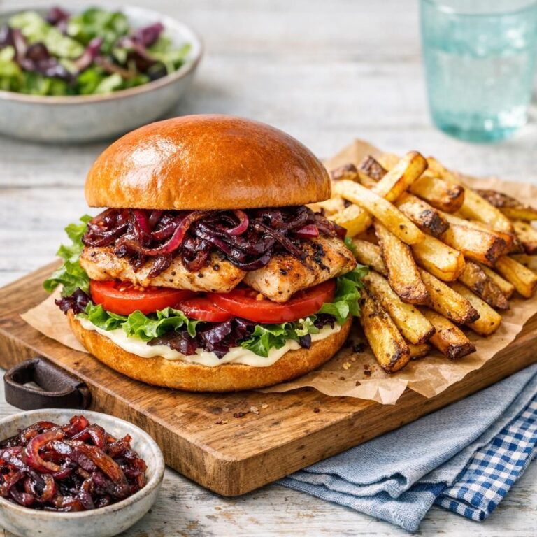 { "alt_text": "Krydret kyllingeburger i briochebolle med karamelliserede rødløg, salat og tomat, serveret med sprøde ovnfritter", "file_name": "krydret-kyllingeburger-med-karamelliserede-rodlog-og-ovnfritter-5839" }