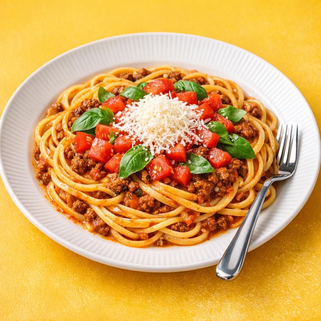 Linguine bolognese med tomat, mornay og ost