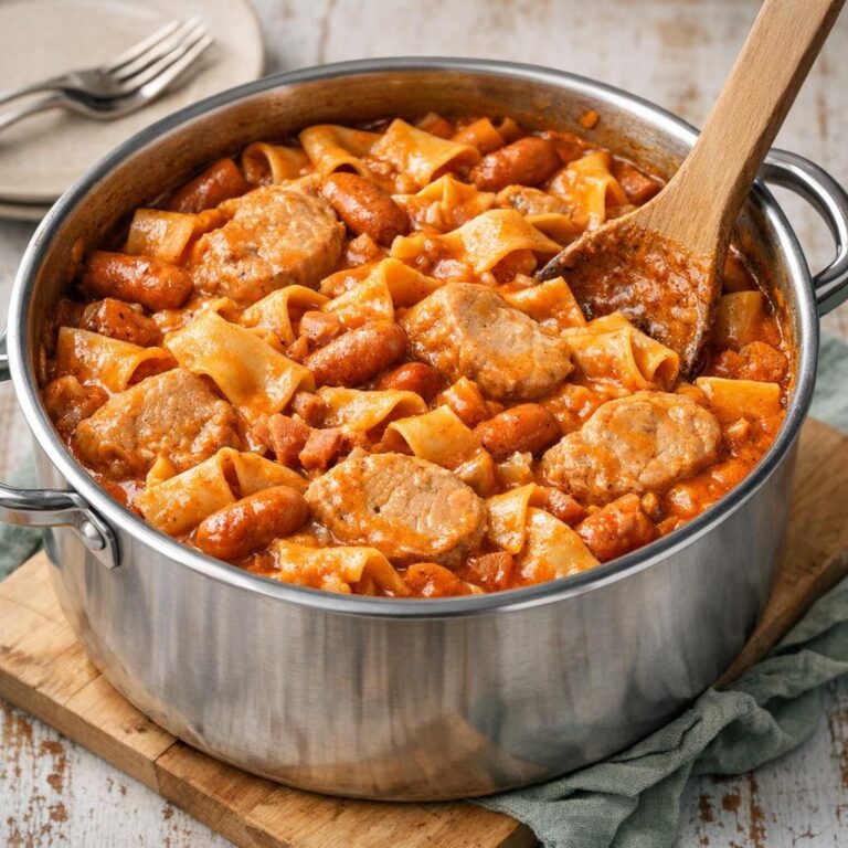 { "alt_text": "Sort gryde set skråt oppefra med cremet, orange-rød one pot pasta med mørbradmedaljoner, små pølser, bacon, champignon og løg", "file_name": "one-pot-pasta-a-la-morbradgryde-5387" }