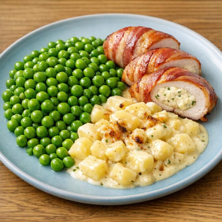 { "alt_text": "Ovnbagte baconsvøbte, fyldte kyllingebryster med flødekartofler og grønne ærter i hvidt ovnfad, set i blødt sidelys", "file_name": "ovnbagt-fyldte-kyllingebryster-med-floedekartofler-og-aerter-3728" }