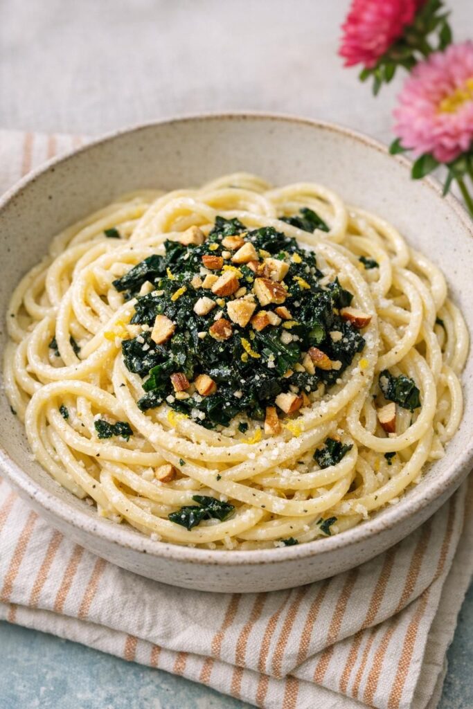 Pasta med palmekål og cremet citron-ricotta