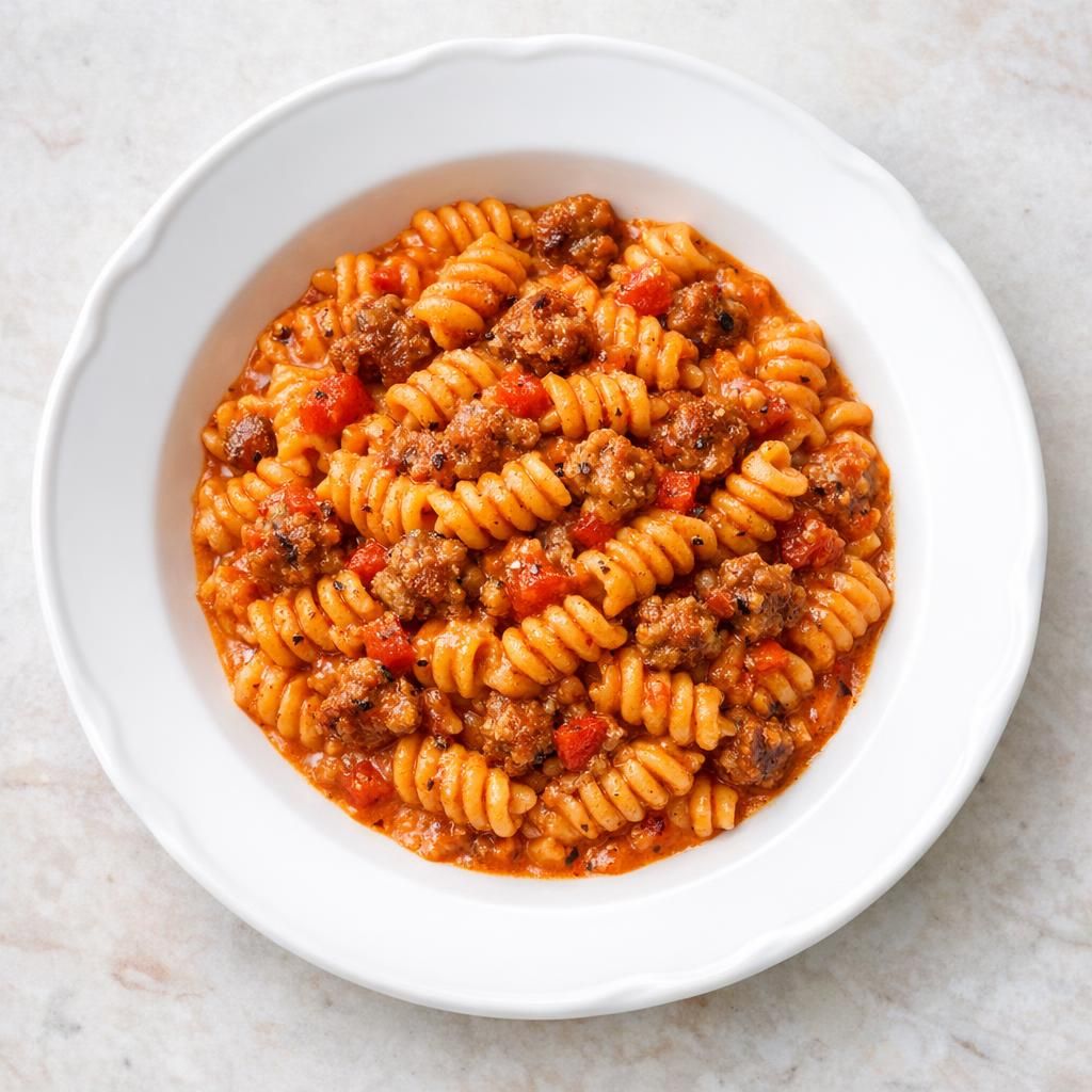 Pasta med salsiccia og cremet tomatsauce