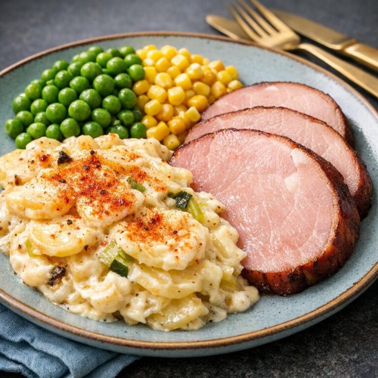 { "alt_text": "Tykkeskårne skiver røget hamburgerryg med cremede flødekartofler, ærter og majs på en hvid tallerken", "file_name": "roget-hamburgerryg-med-flodekartofler-aerter-og-majs-5829" }