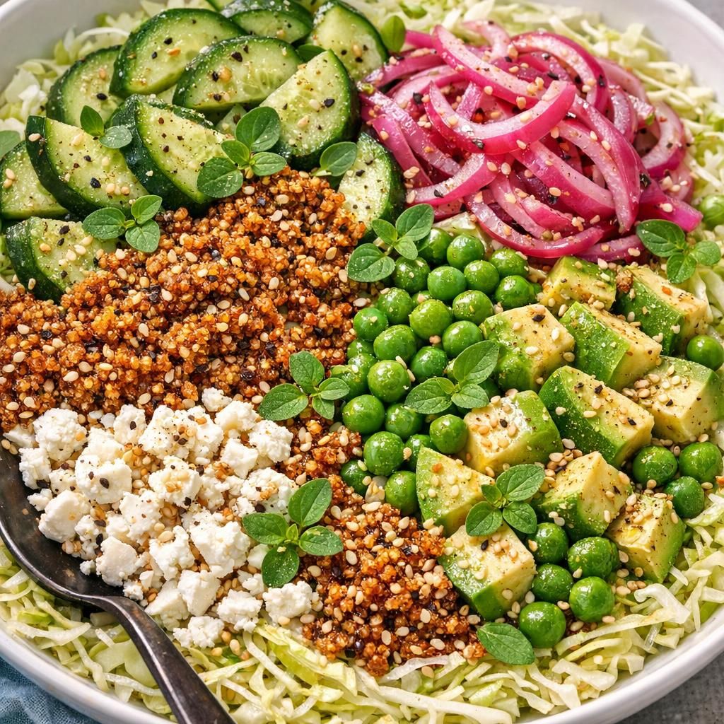 Spidskålssalat med feta og sprød quinoa