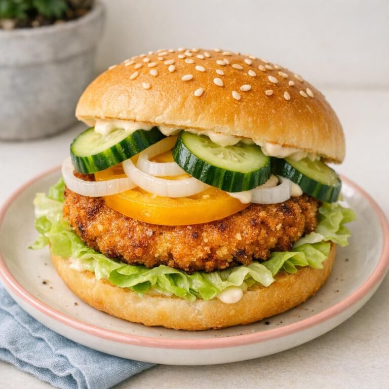 { "alt_text": "Sprød kyllingeburger med paneret kylling, iceberg, agurk, rød peber, løgringe og cremet dressing, set skråt oppefra på lys baggrund", "file_name": "sprod-kyllingeburger-til-selvbyg-4832" }