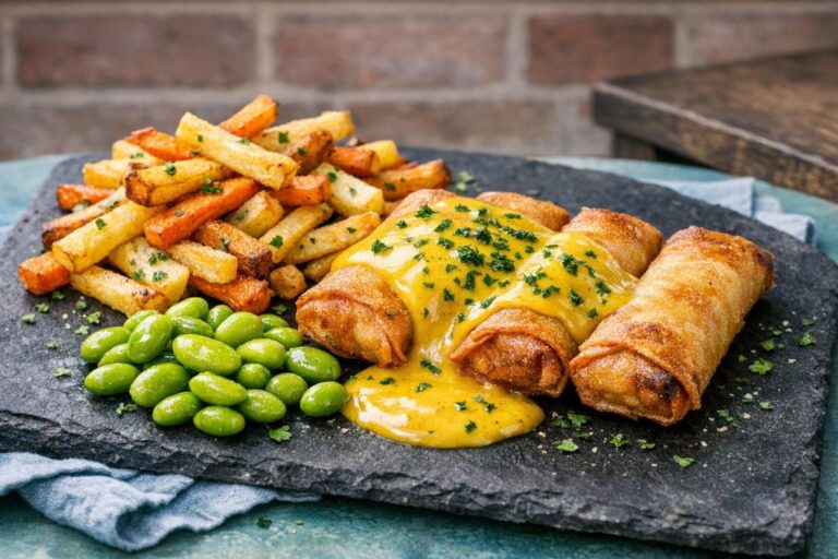 { "alt_text": "Sprøde forårsruller med karrysauce, rodfrugtfritter og grønne sojabønner på en hvid tallerken", "file_name": "sproede-foraarsruller-med-karrysauce-rodfrugtfritter-og-sojaboenner-4623" }