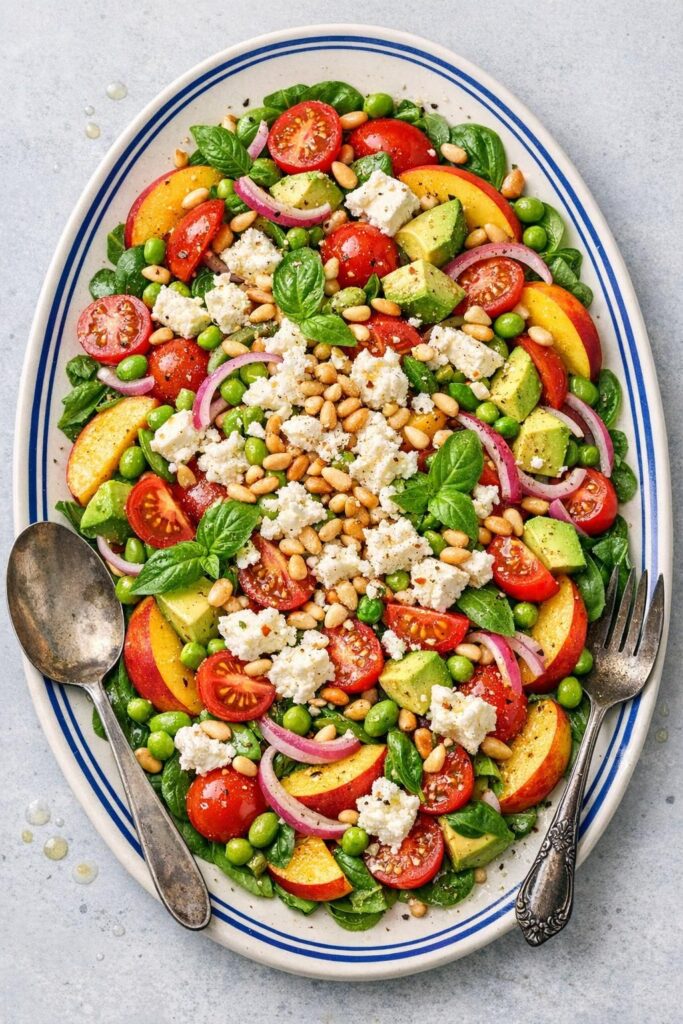 Tomatsalat med feta, nektarin og avocado