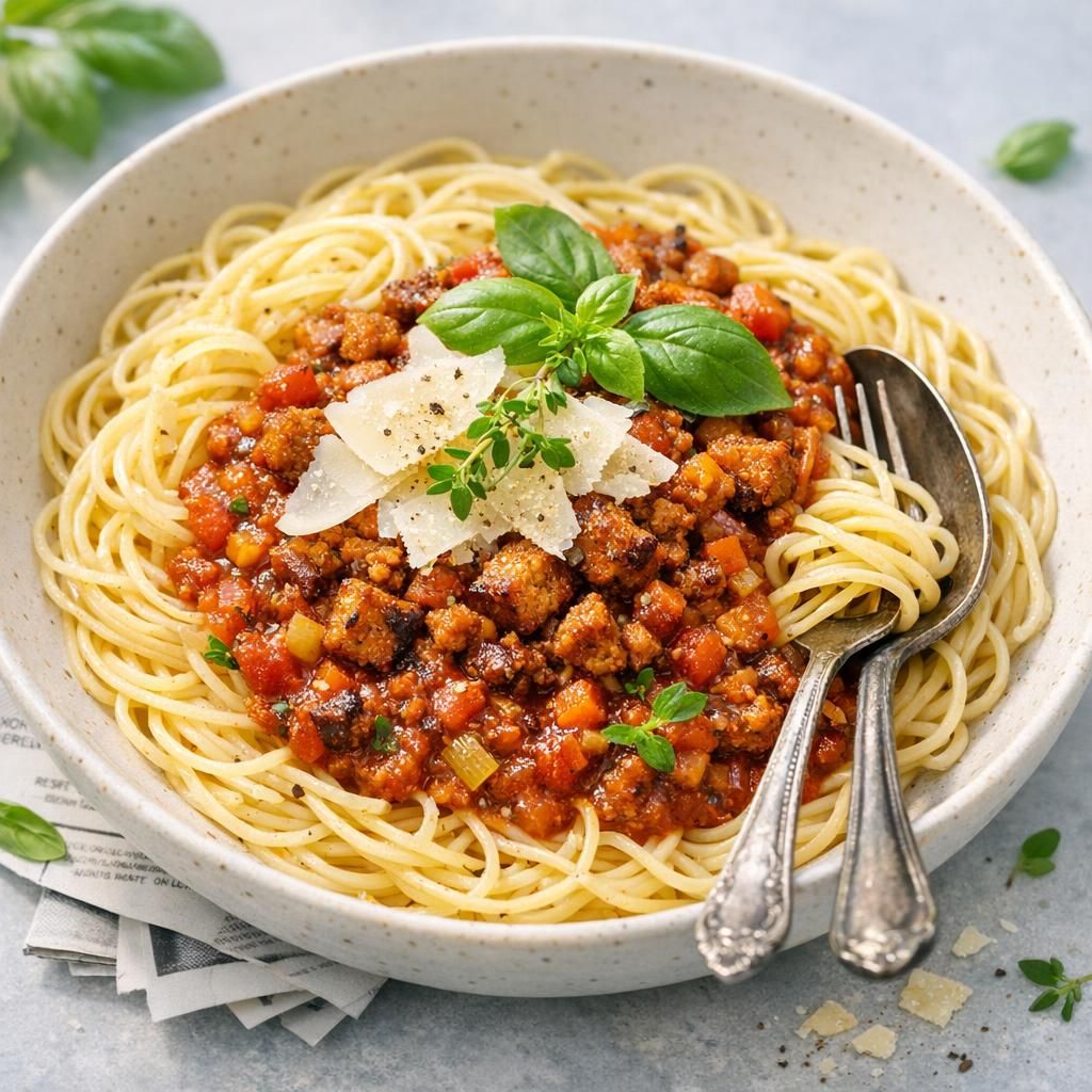 Vegetarisk bolognese med sprød tofu