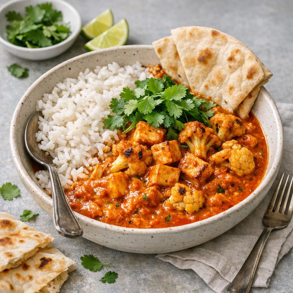 Vegetarisk tikka masala med blomkål og tofu