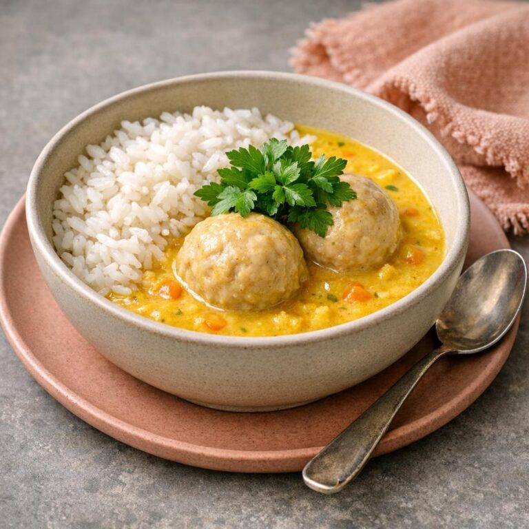 { "alt_text": "Boller i karry med gylden grøntsagskarrysauce og hvid ris, toppet med æbletern og persille", "file_name": "boller-i-karry-med-groentsagskarrysauce-4827" }