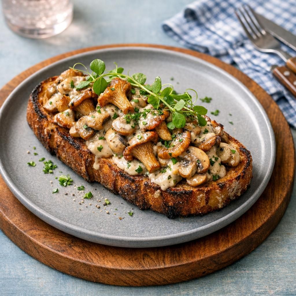 Cremet svampe-toast på surdej