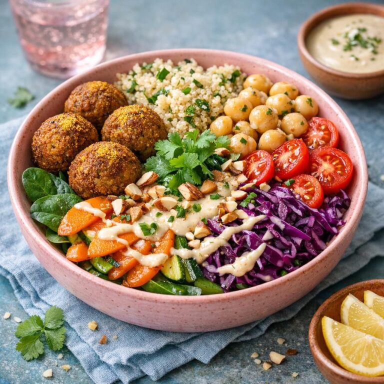 { "alt_text": "Falafelbowl med quinoa, kikærter og tahindressing anrettet i sektioner med rødkål, gulerod, cherrytomater, spinat og hakkede mandler", "file_name": "falafelbowl-med-quinoa-kikaerter-og-tahindressing-4273" }