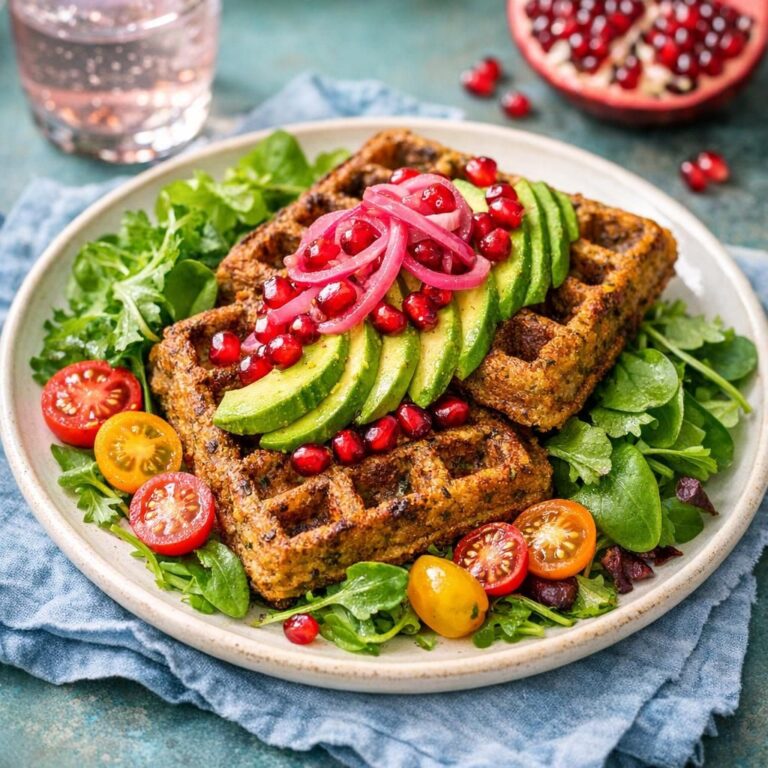 { "alt_text": "To sprøde falafelvafler på hvid tallerken med avocadoskiver, granatæblekerner, syltet rødløg og grøn salat", "file_name": "falafelvafler-med-gron-avocado-topping-5382" }