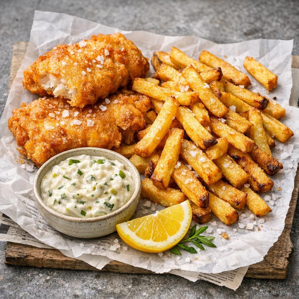 Fish and chips med sauce tartar