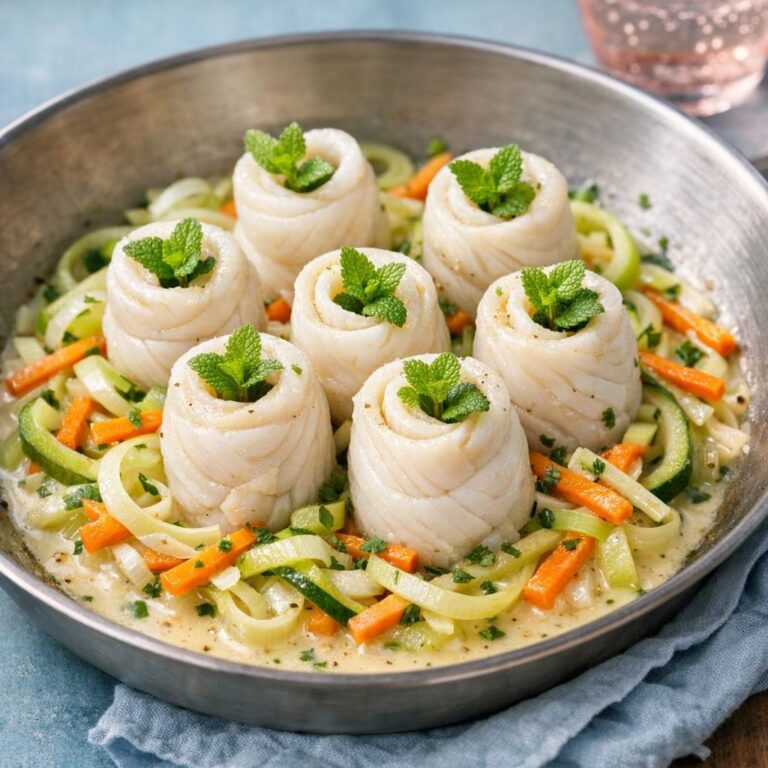 { "alt_text": "Fiskeruller med citronmelisse på leje af sauterede porrer, gulerod og agurk i let, lys flødesauce, set skråt oppefra", "file_name": "fiskeruller-med-grontsager-og-citronmelisse-7463" }