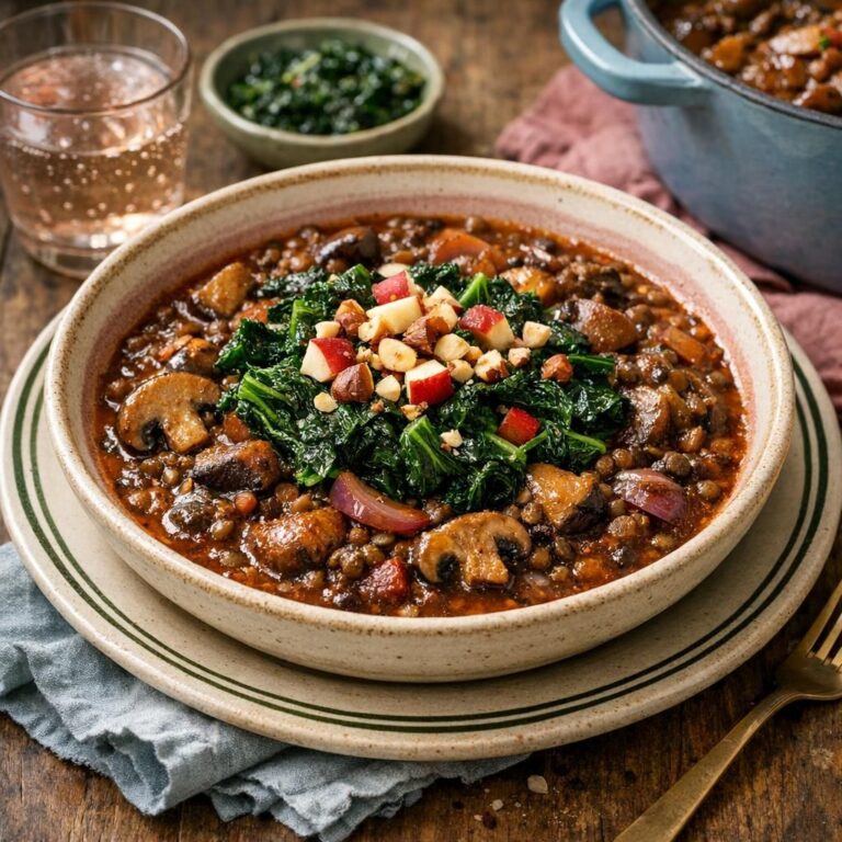 { "alt_text": "Fyldig svampegryde med linser og palmekål i en rustik, lav pande, toppet med æbletern og grofthakkede hasselnødder", "file_name": "fyldig-svampegryde-med-linser-og-palmekal-4829" }