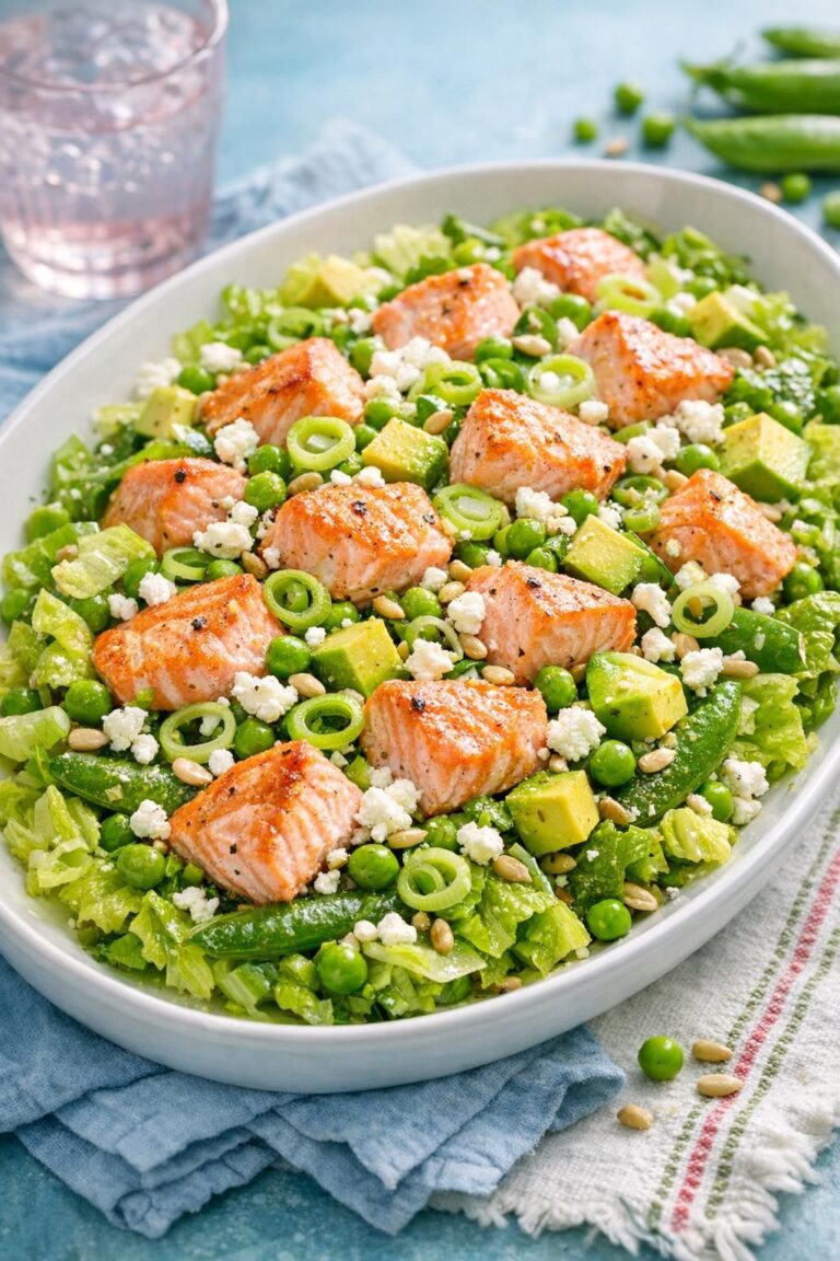 { "alt_text": "Grøn lakseanretning på hvidt fad med romaine, ærter, stegt laks, avocado, forårsløg og smuldret salatost i let vinaigrette", "file_name": "gron-lakseanretning-med-sprod-salat-7463" }