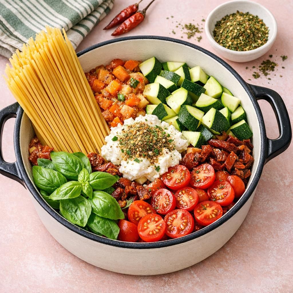 Grøntsagspasta i én gryde med butter beans