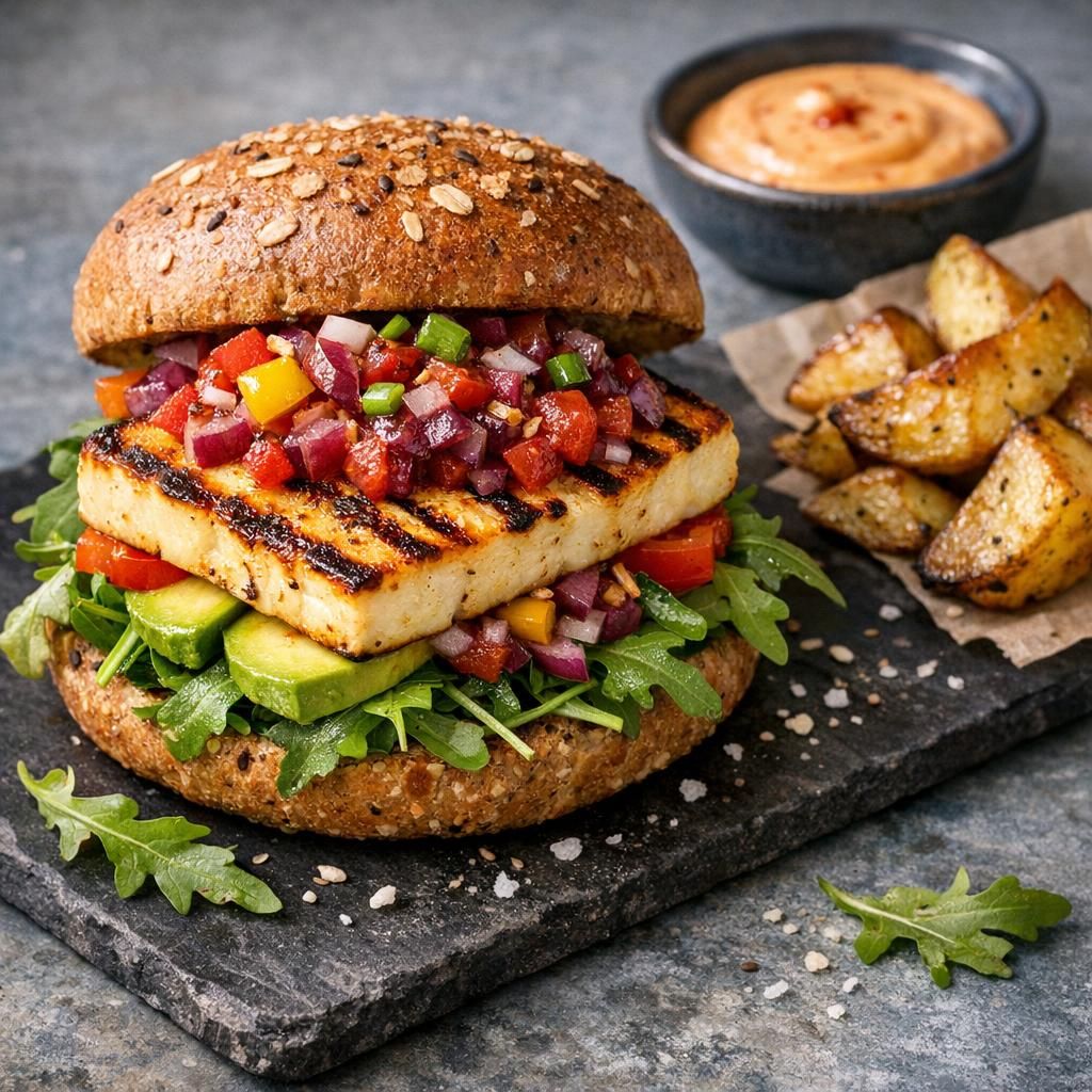 Halloumi-burger med rødløgssalsa