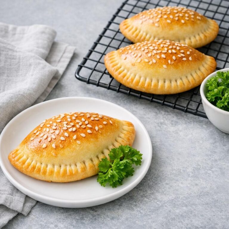 { "alt_text": "Gyldne, halve vegetarpirogger med kål og svampe på bageplade, penslet med æg og drysset med sesam", "file_name": "hjemmebagte-vegetarpirogger-med-kal-og-svampe-3927" }