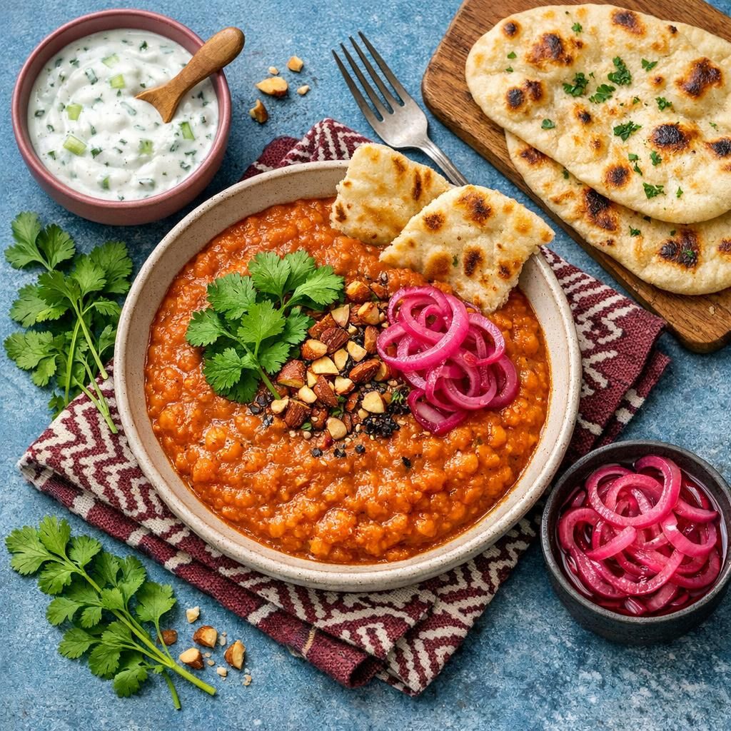 Indisk dhal med raita og naan