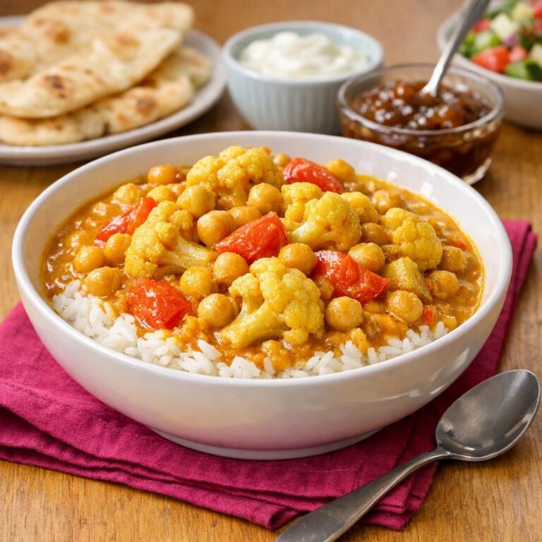 { "alt_text": "Blomkålskarry med kikærter i gylden kokossauce, serveret i hvid skål med ris, naan og chutney", "file_name": "indisk-inspireret-blomkaalskarry-med-kikaerter-6374" }