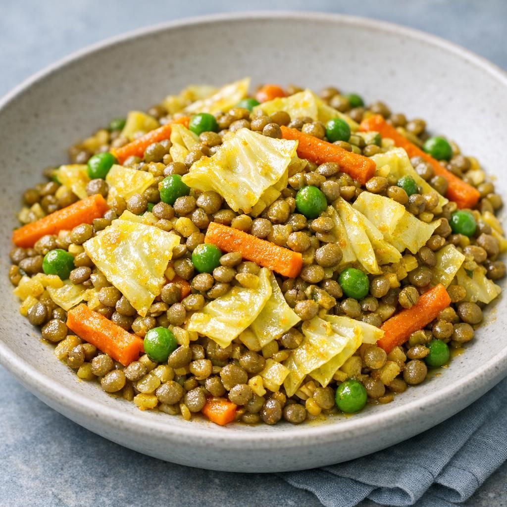 Karrystegte grøntsager med grønne linser