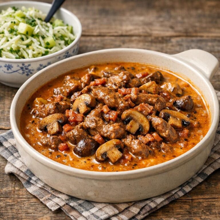 { "alt_text": "Klassisk bøf stroganoff i cremet brun sauce med champignon, serveret med sprød kål- og squashsalat med persille og æble", "file_name": "klassisk-bof-stroganoff-med-kal-squashsalat-4827" }