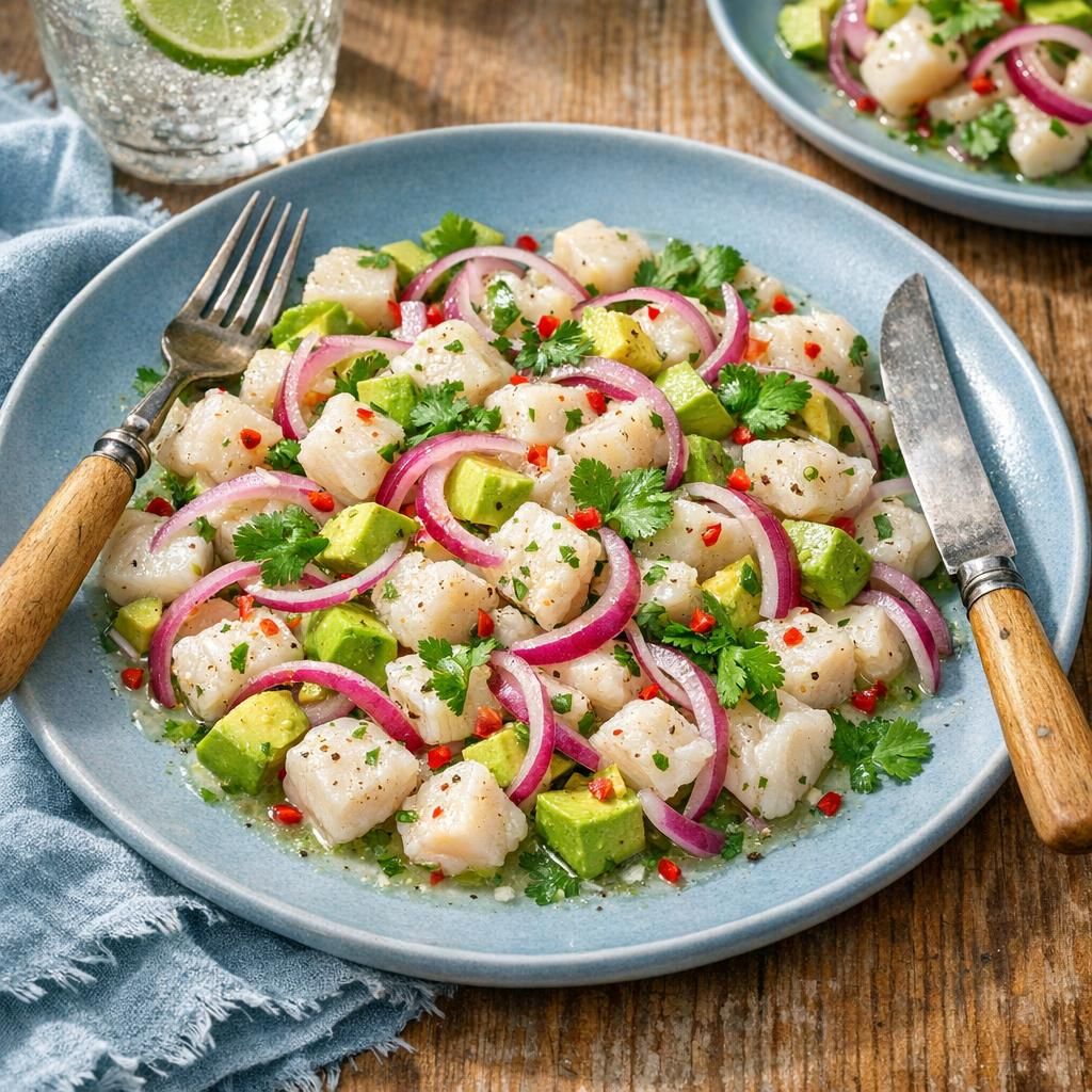Klassisk ceviche med torsk, avocado og chili