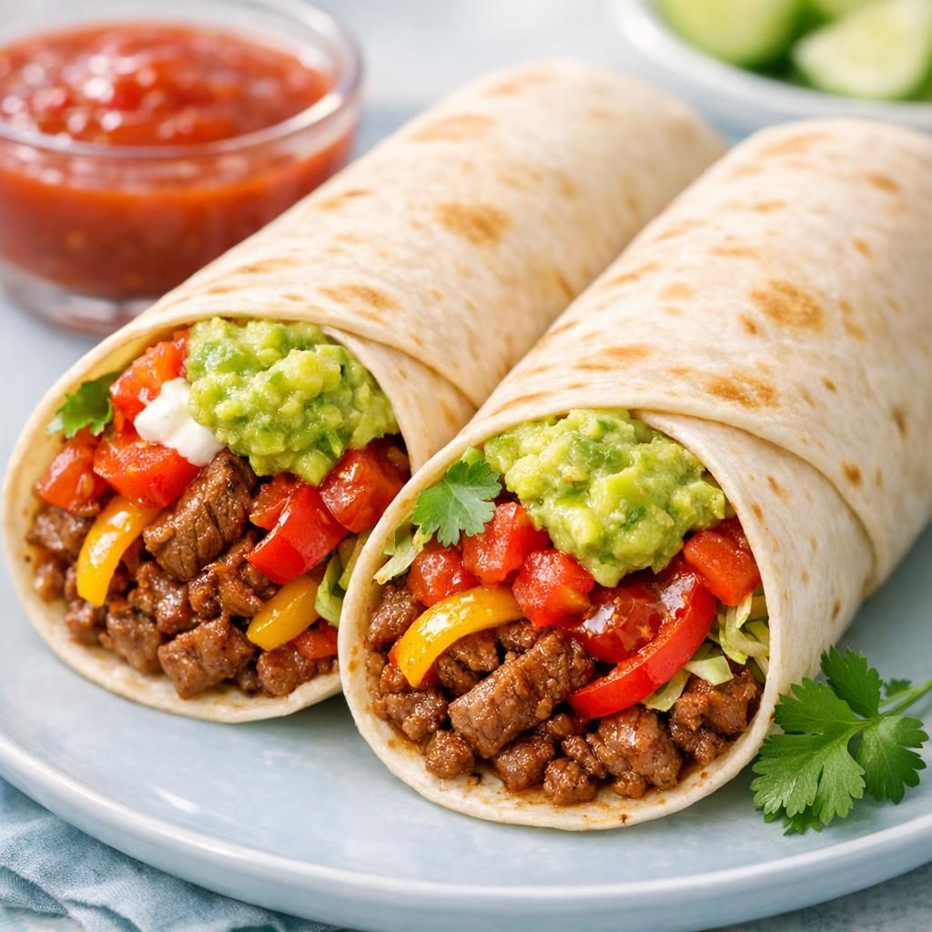 Klassiske burritos med krydret oksekød