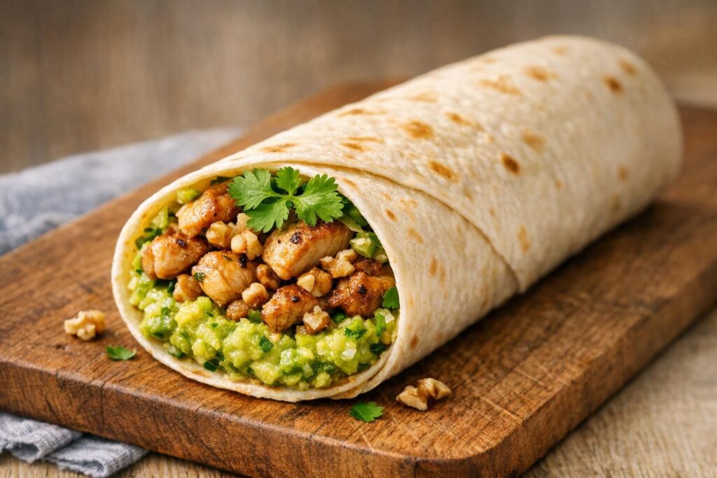 Kyllingeburritos med guacamole og valnødder