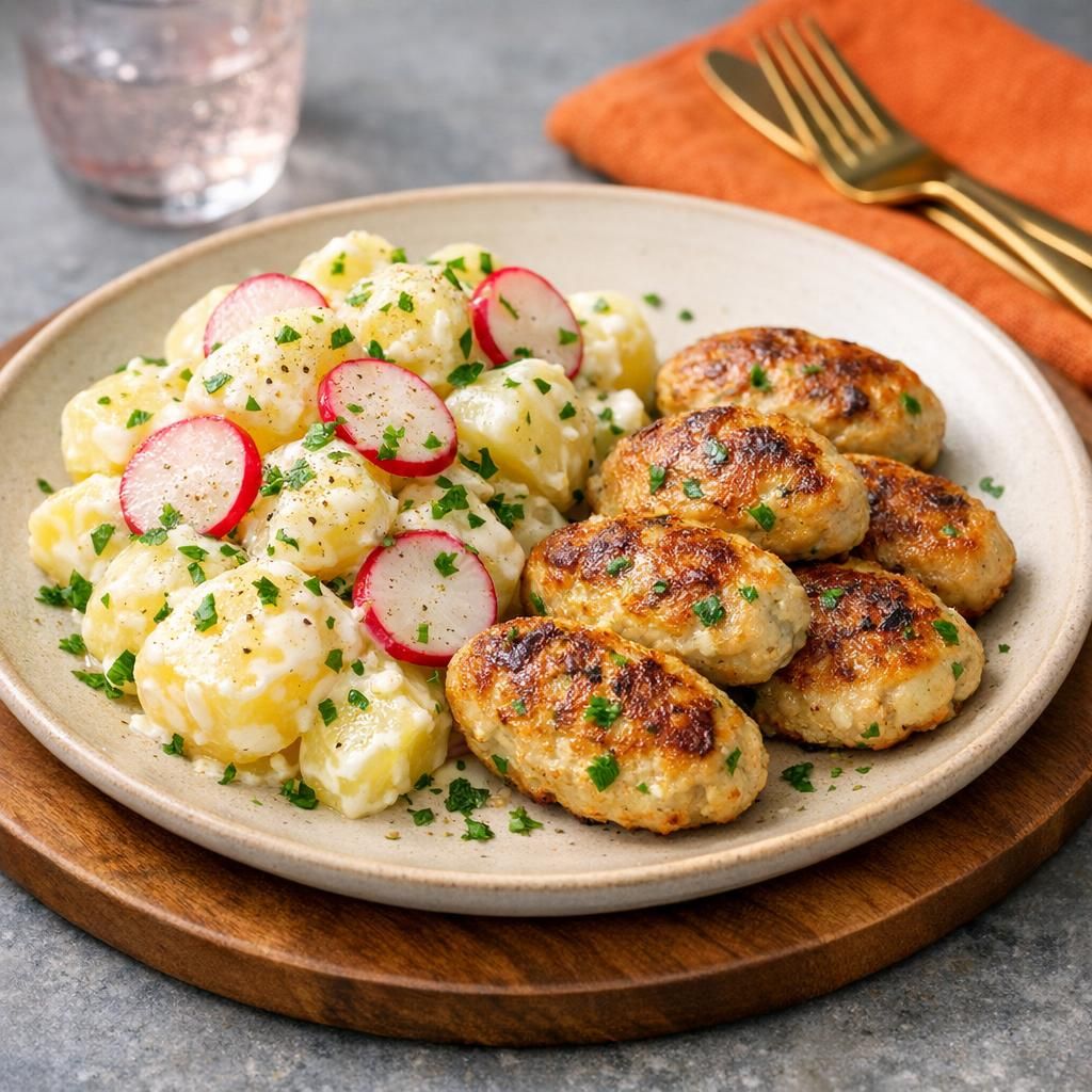 Kyllingefrikadeller med cremet kartoffelsalat