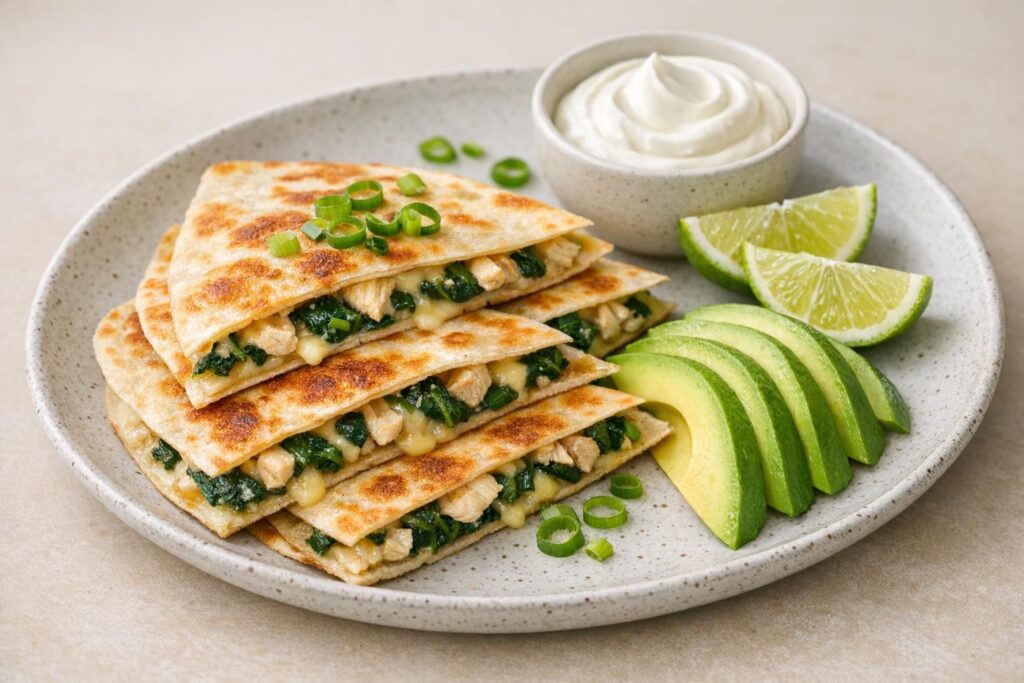 Kyllingequesadillas med spinat og ost