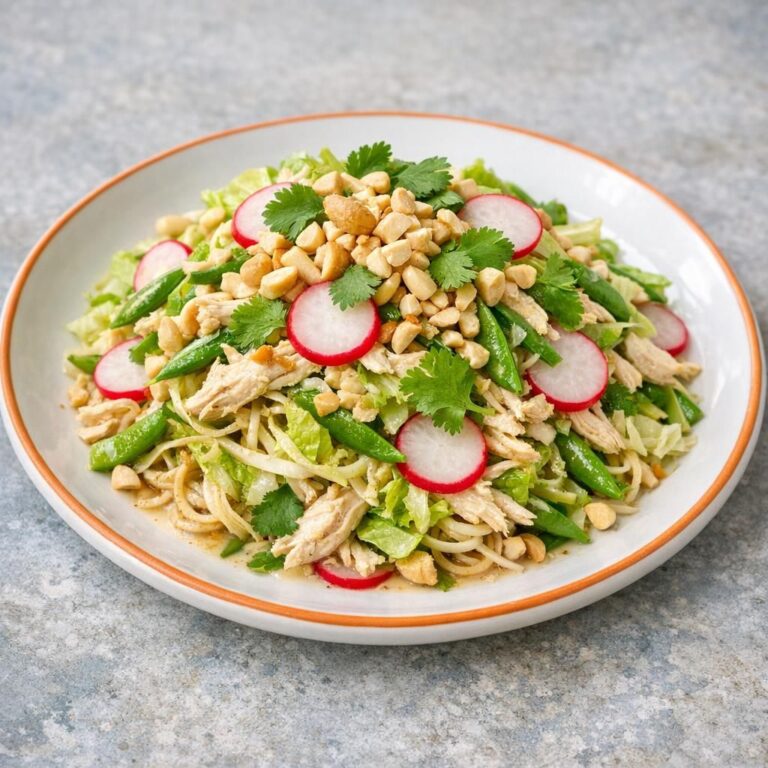 { "alt_text": "Kyllingesalat med fuldkornsnudler, strimlet kylling, radiser, sukkerærter og cashewnødder i cremet thai-sauce i hvid skål set skråt oppefra", "file_name": "kyllingesalat-med-nudler-og-thai-flode-4372" }