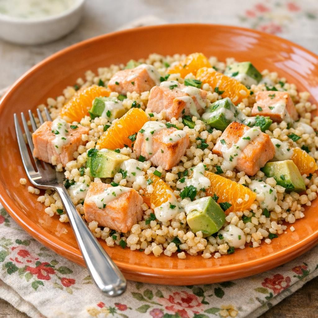 Laksebulgur med cremet limedressing