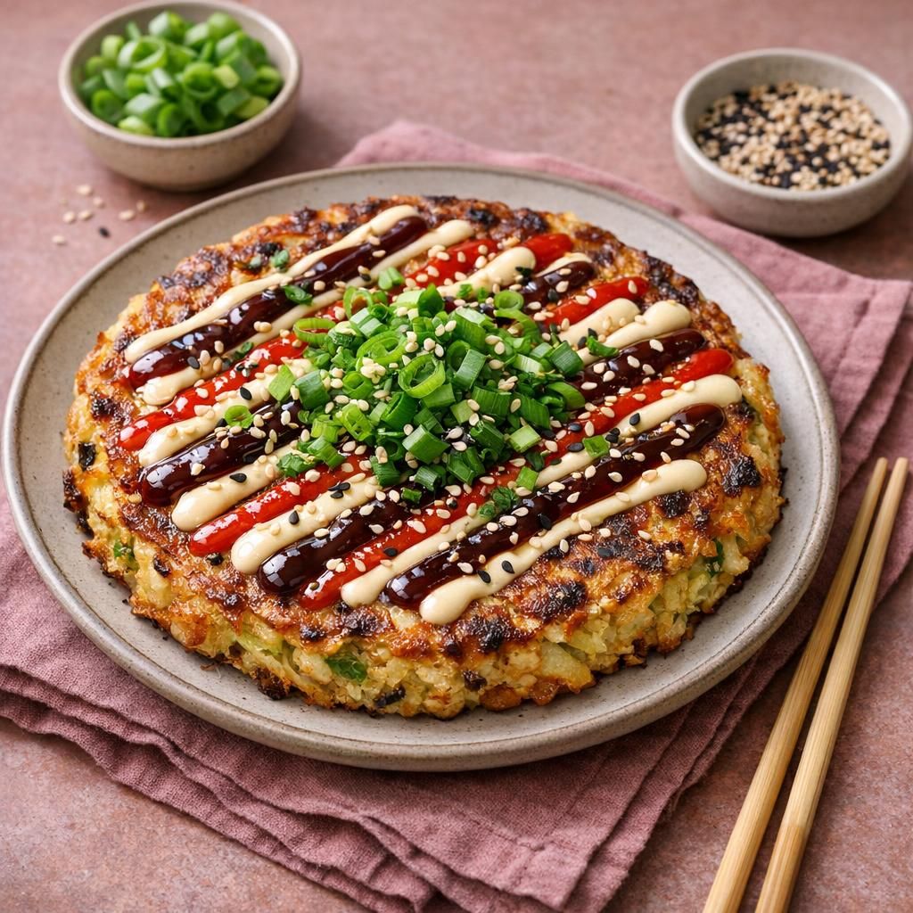 Okonomiyaki – japansk kålpandekage med spicy mayo og hoisin