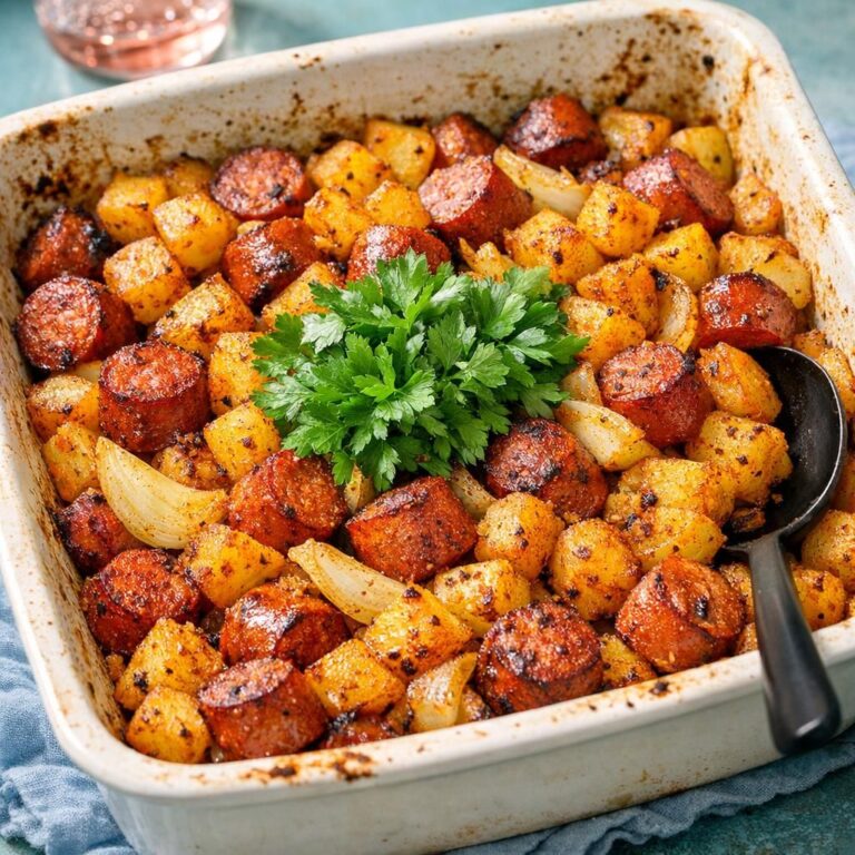 Ovnbagt pølsemix med kartofler og løg