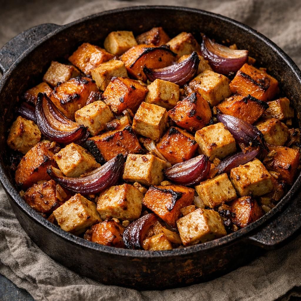 Ovnbagt tofu og hokkaido i krydret miso