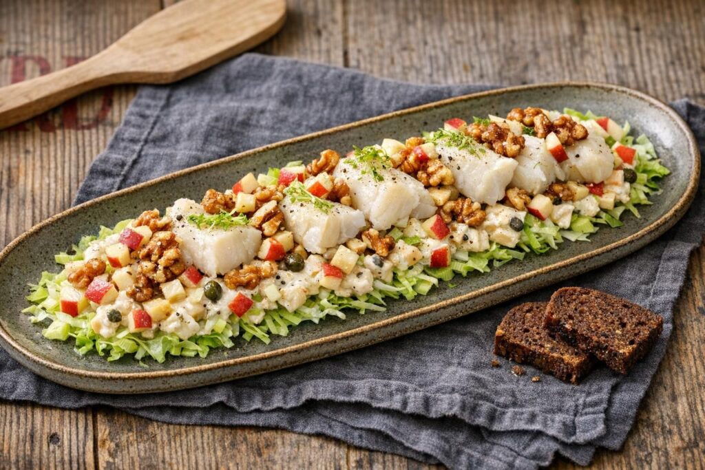 Ovnbagt torsk på sprød bund af æble og selleri